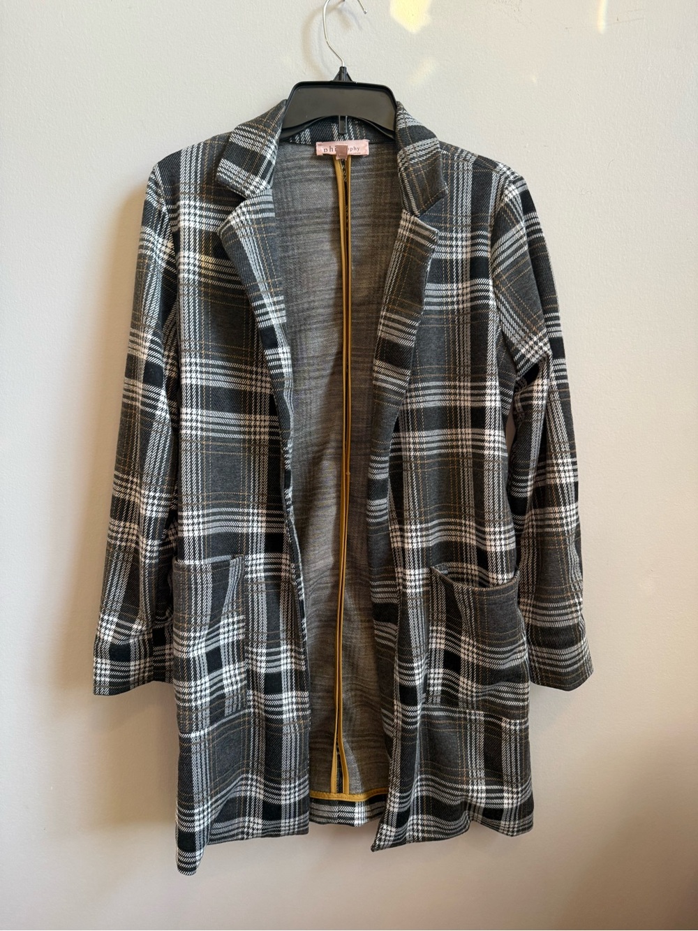 Philosophy Gray & White Plaid Open-Front Blazer